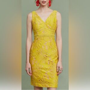 NWT Anthropologie Maeve | Gold Tropical Lace Sheath Dress - sz 8